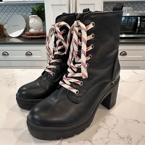 Rouge Helium Womens Regal Platform Lace Up Combat Boots Size 8 Black Side Zip - Picture 4 of 16